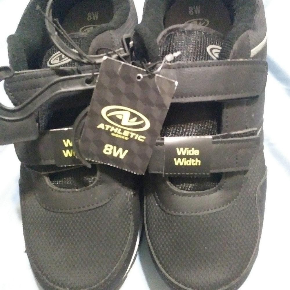 Men Black sneakers size 8 wide Velcro NWT walking running athletic  set of 2